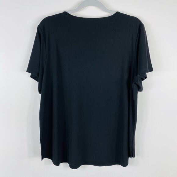 89th + Madison Size XL Jewel Neck Short Sleeve Blouse Top Black - Picture 2 of 5